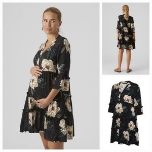 Vero Moda stylish Maternity dress in black and white floral print Size XS NEW